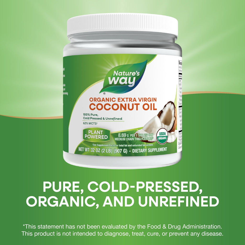 Nature's Way USDA Organic Extra Virgin Coconut Oil- Pure, Cold-Pressed, Non-GMO, 16 Ounces
