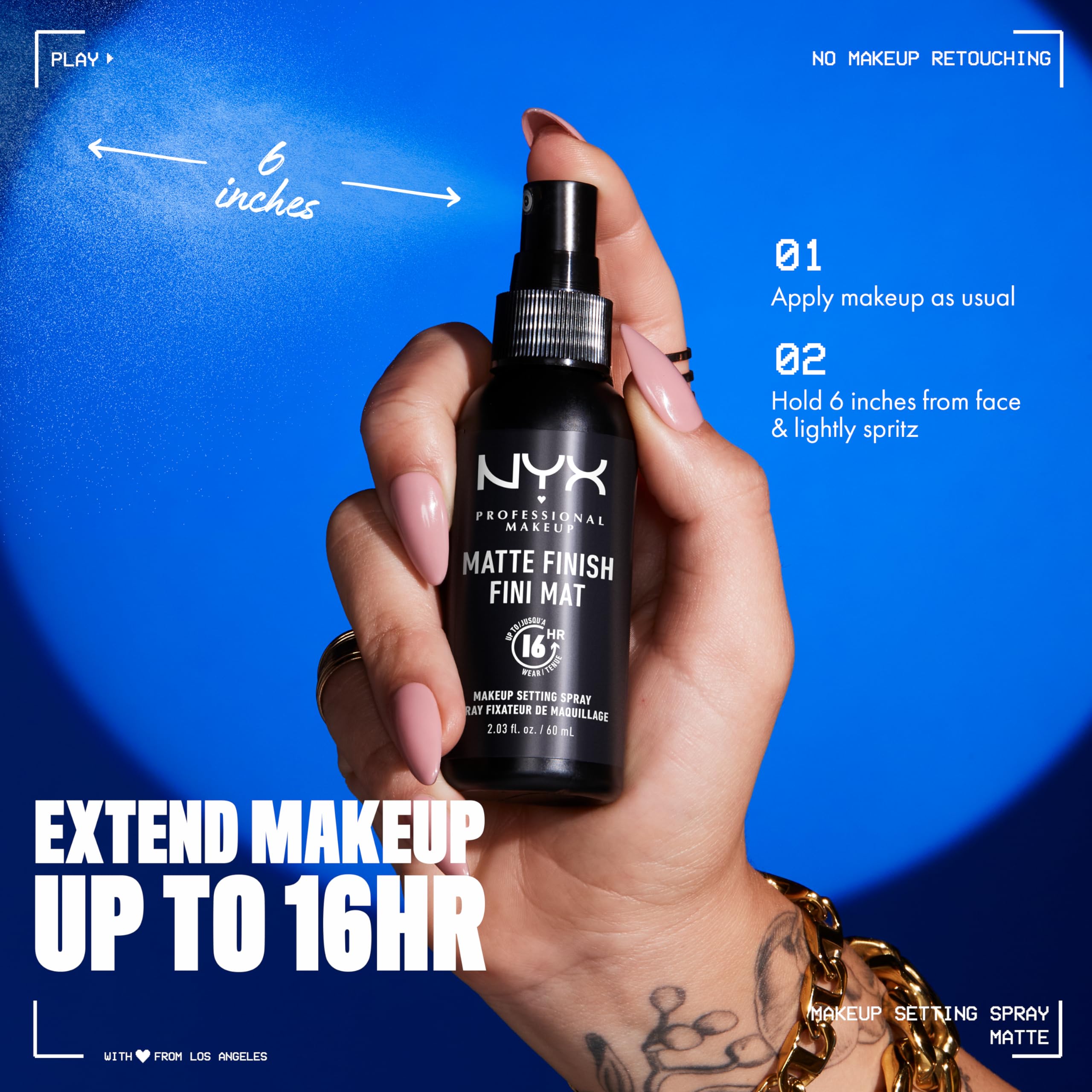 NYX PROFESSIONAL MAKEUP Makeup Setting Spray - Matte Finish, Long-Lasting Face Mist for up to 16HR Wear, Vegan Formula