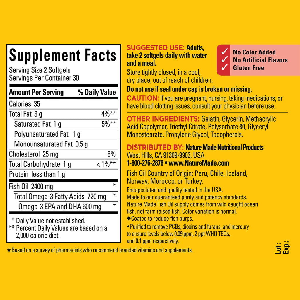 Nature Made Fish Oil Omega 3 Supplements, 1200 mg Softgels, Omega 3 Fish Oil for Healthy Heart Support, 230 Softgels, 115 Day Supply