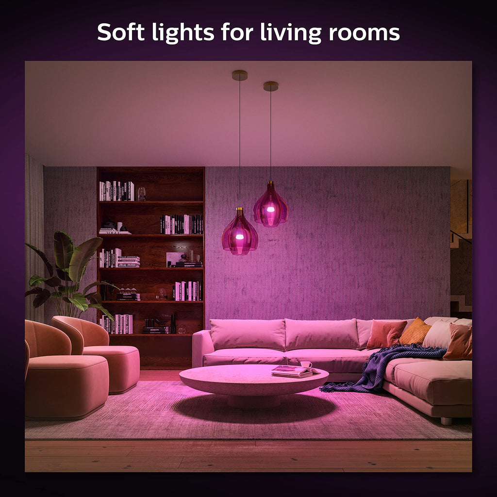 Philips Hue Smart Light Bulbs Starter Kit, Includes (1) Bridge, (2) 60W A19 Bulbs, White and Color Ambiance LED Color Changing Lights, 800LM, E26, Control with App or Voice Assistant