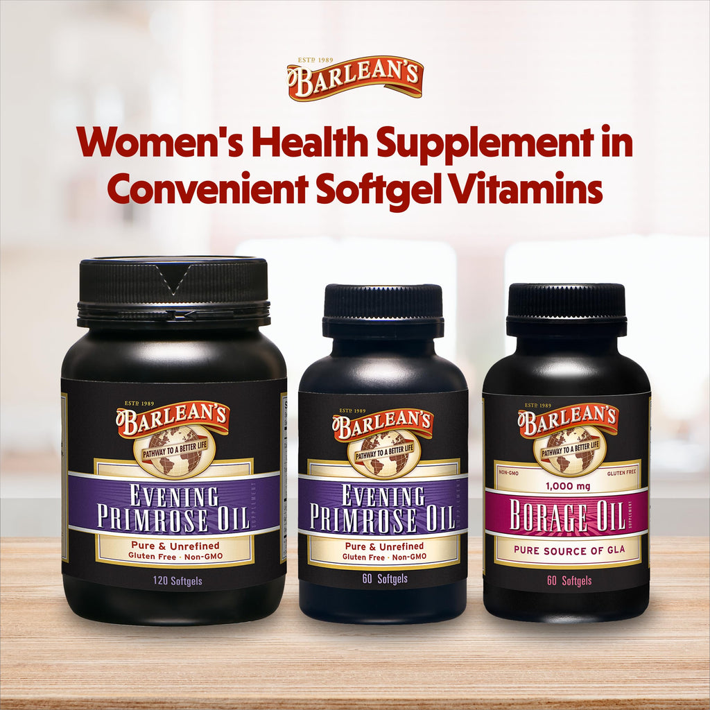 Barlean's Evening Primrose Oil Capsules, GLA Supplement for Men and Women, Healthy Skin, Immune Support and Bone Strength 1300mg Softgels, 120 Count