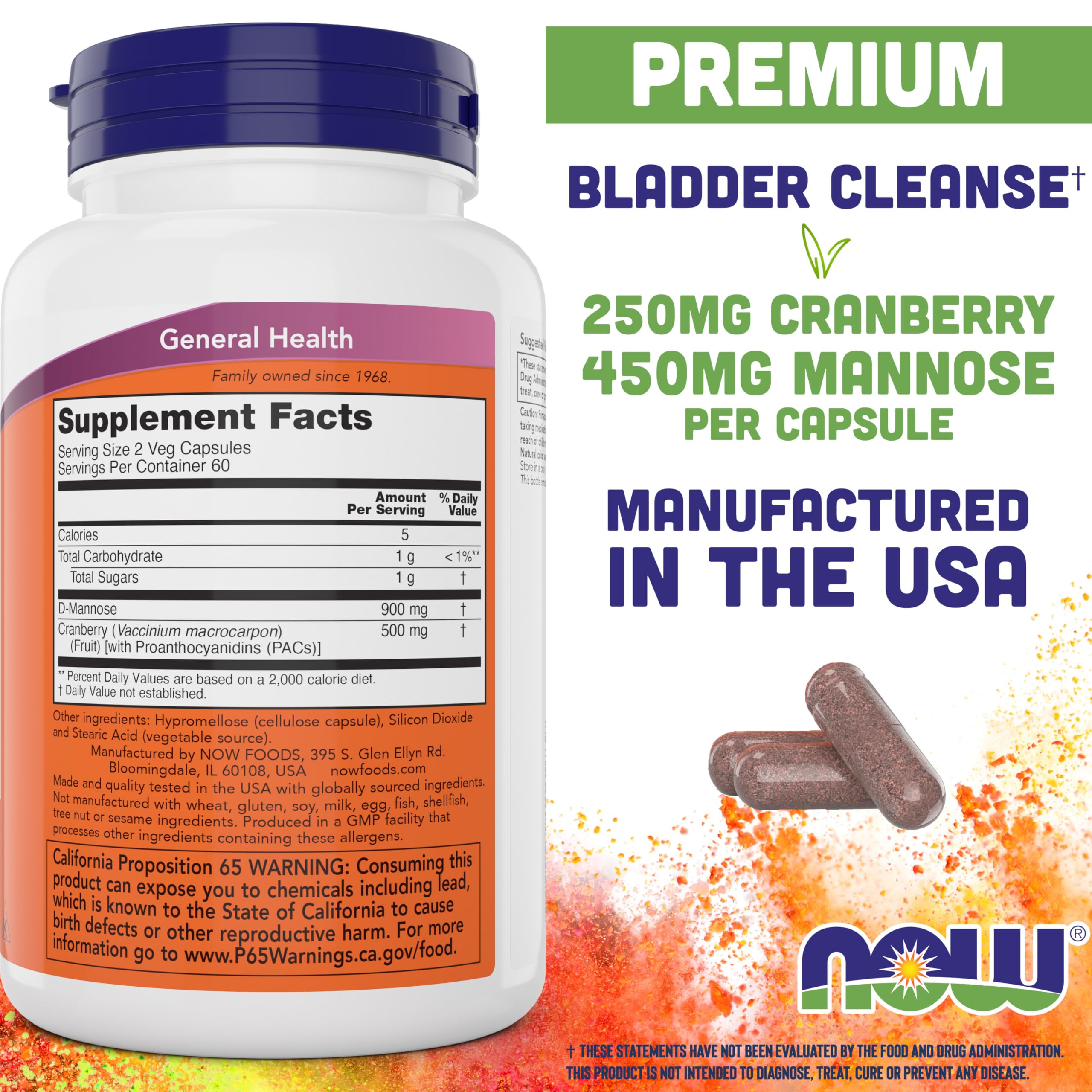 NOW Foods Supplements, Mannose Cranberry, Dual Action Formula*, Clinically Evaluated, Urinary Tract Health*, 90 Veg Capsules
