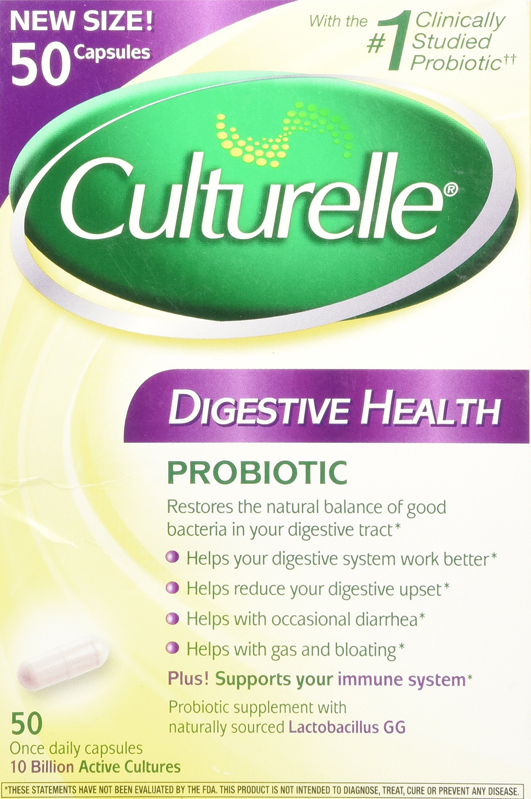Culturelle Daily Probiotic Capsules For Men & Women, Most Clinically Studied Probiotic Strain, Digestive & Gut Health, Supports Occasional Diarrhea, Gas & Bloating, 1 Month Supply, 30 CT