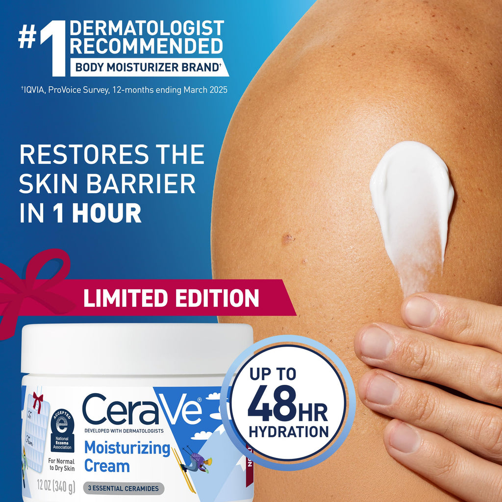 CeraVe Moisturizing Cream, Body and Face Moisturizer for Dry Skin, Body Cream with Hyaluronic Acid and Ceramides, Daily Moisturizer, Oil-Free, Fragrance Free, Non-Comedogenic, 19 Ounce