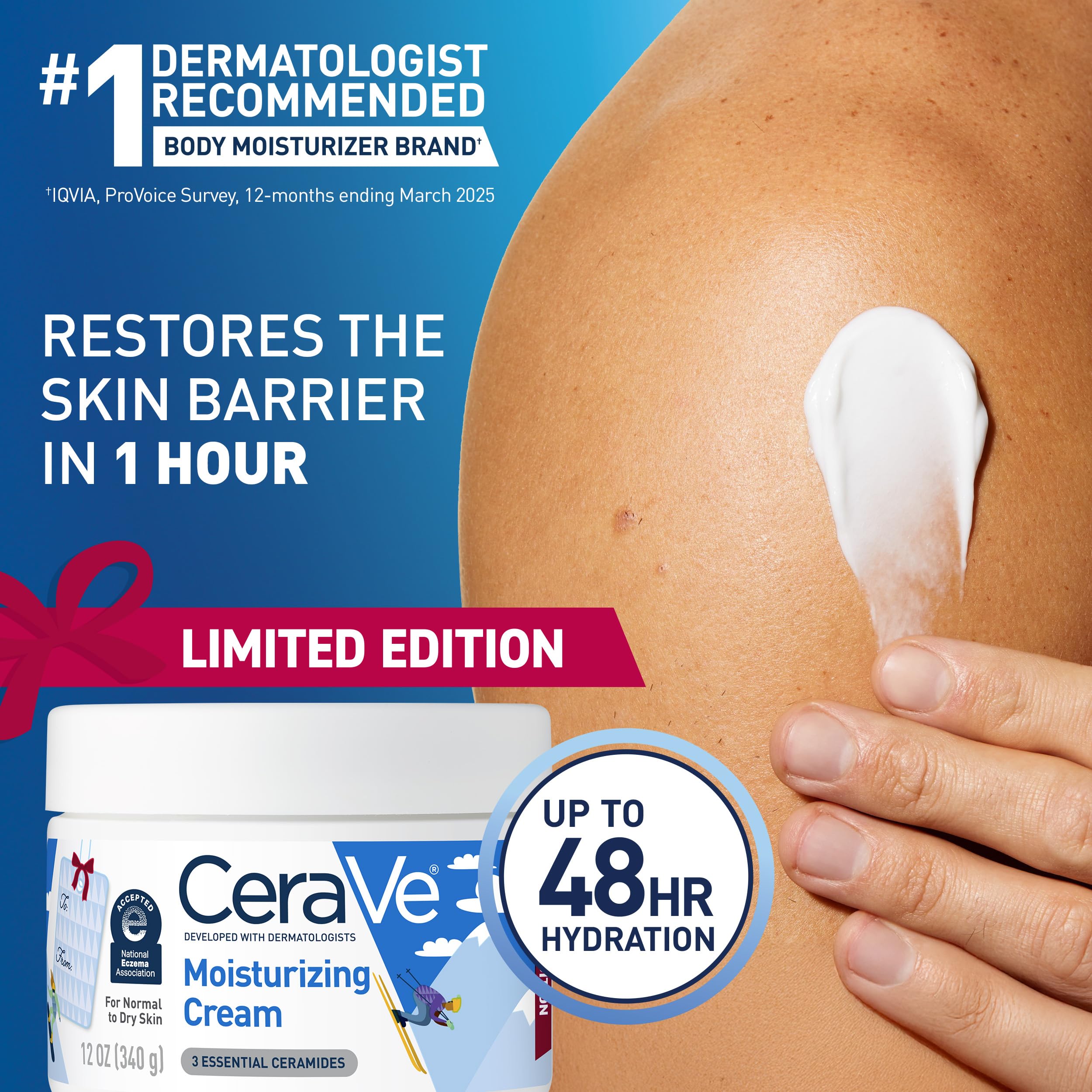 CeraVe Moisturizing Cream, Body and Face Moisturizer for Dry Skin, Body Cream with Hyaluronic Acid and Ceramides, Daily Moisturizer, Oil-Free, Fragrance Free, Non-Comedogenic, 19 Ounce
